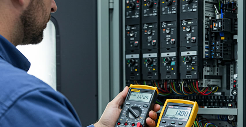 Panel de control de un sistema CNC en reparación
